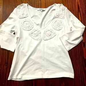 ANNE FONTAINE White V Neck Top Accents France